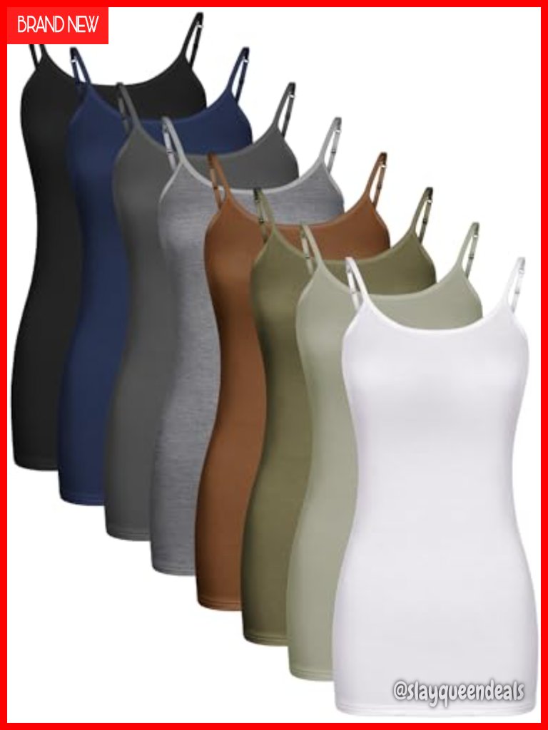 Long Tank Tops For Women, Adjustable Spaghetti Strap Camisoles Undershirts